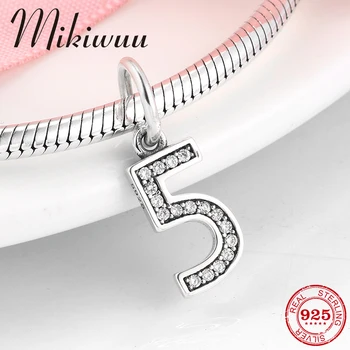 

New 925 Sterling Silver lucky Number 5 pendants Shiny zircon fine beads Jewelry making Fit Original Pandora DIY Charm Bracelet
