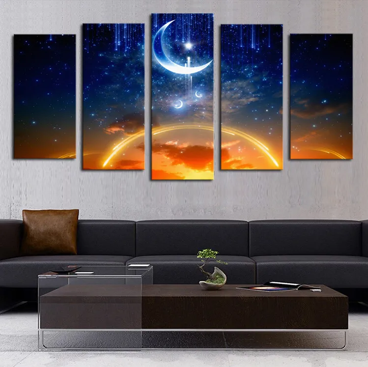 Unframed-5-panels-Abstract-Moon-Planet-landscape-Art-HD-Picture-Print-On-Canvas-Painting-Wall-Picture (3)