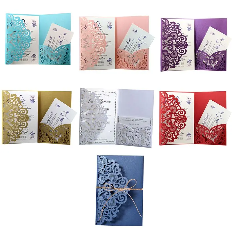 

50pcs Wedding Invitation Cards Laser Cut Party Invitations with jute string for Wedding Baby Shower Birthday Party Supplies