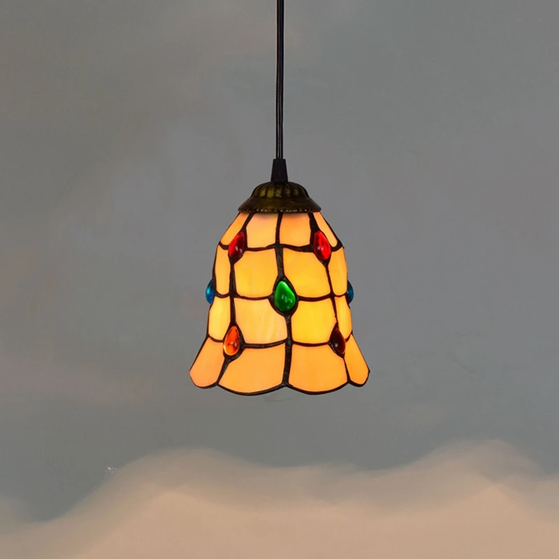 

Mediterranean Blue Coloured bead Restaurant Art lighting Bar terrace Stained glass Aisle Pendant Lights E27 110-240V 6 inch 15CM