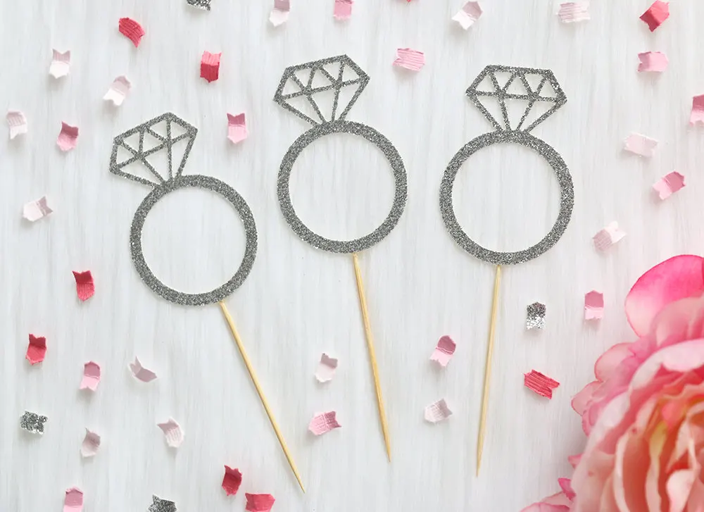 Wedding Diamond Ring Cupcake Toppers Bachelorette Engagement Paper