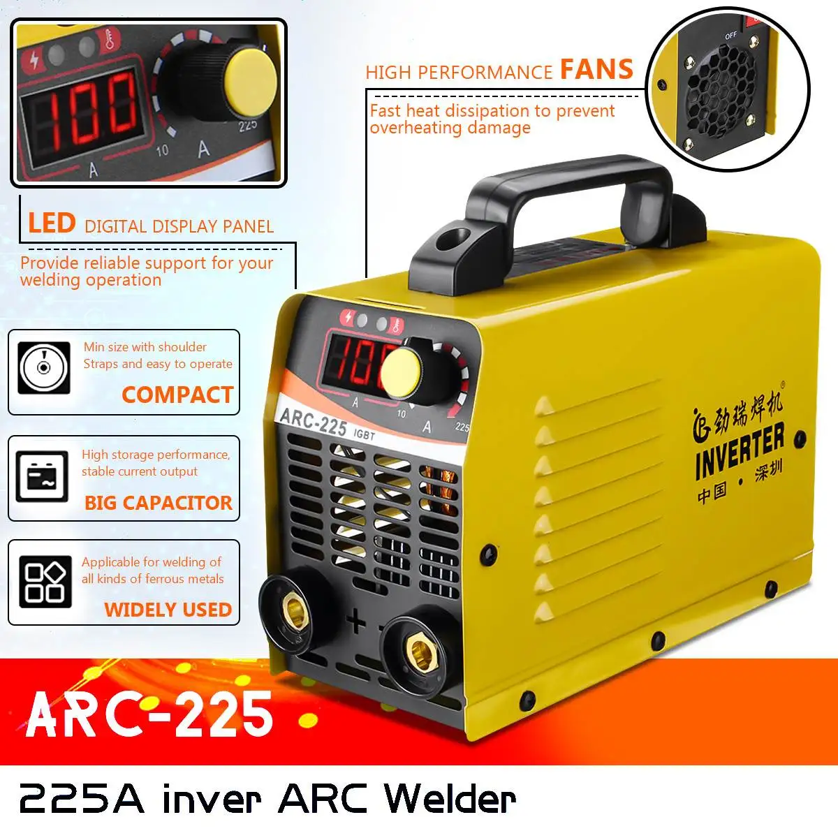 

10-225A ARC-225 25KVA Handheld Mini MMA IGBT Inverter 220V Mini Electric ARC Welding Welder Inverter Machine Tool