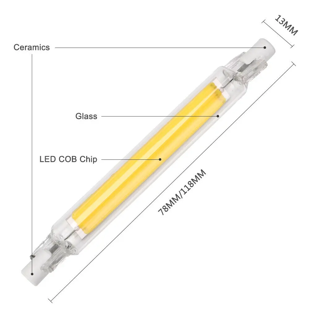 Затемнения светодиодный R7S COB Tube светильник 6 Вт/12 Вт 78/118 мм Стекло Керамика потолочные светильник лампочка AC110V 220V замена галогенных ламп лампа