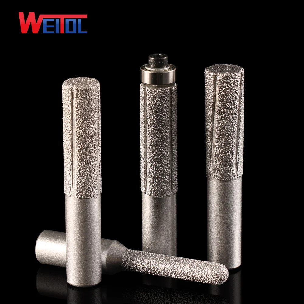 

WeiTol 1/2 inch diamond emery straight bit vacuum brazed profile router bit flush trim bit CNC milling cutter for stone