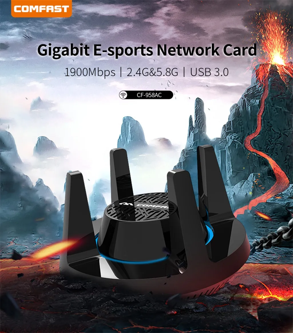 

High Power 1900 Mbps Gigabit Game Wireless Network Card USB 3.0 WiFi 2.4G and 5.8G Dongle Adapter 802.11a / g / n / ac Computer