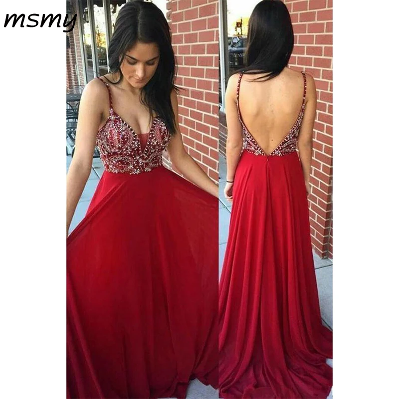 red chiffon prom dress