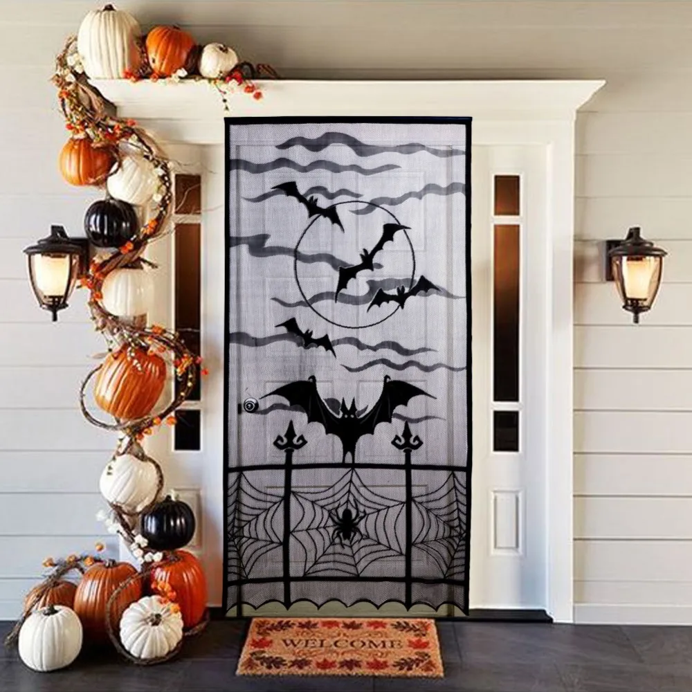 Halloween Lace Door Curtain Haunted House decoration Props bat Cobweb Curtain z8 