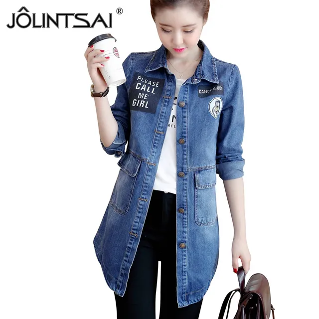 women's denim jacket ladies long sleeves long style jeans