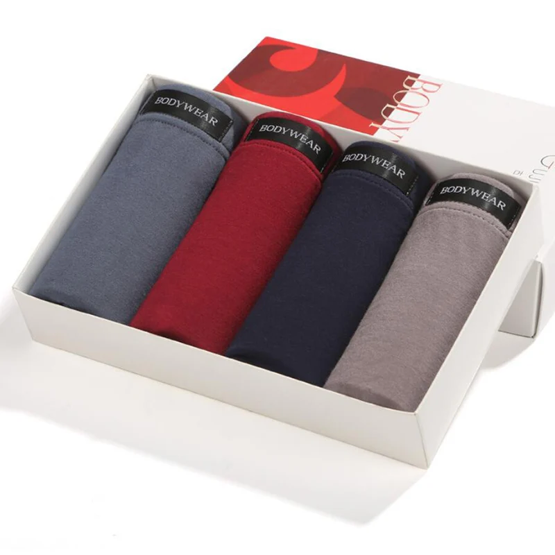 

Four Gift Boxes Boxer Pants Solid Color Modal Sweat Breathable U Convex Design Mid Waist Boxer Pants Men's Underwear
