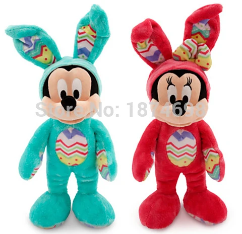 

Rare Easter Blue Mickey Pink Minnie Plush Bunny Suit 38cm Cute Stuffed Animals Soft Kids Toys Dolls Children Gifts