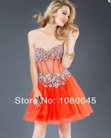 2014 Hot&Sexy Crystal Sweetheart Transparent Short Mini Ball Gown Cocktail Party Dresses Girl Club Dress Organza A889
