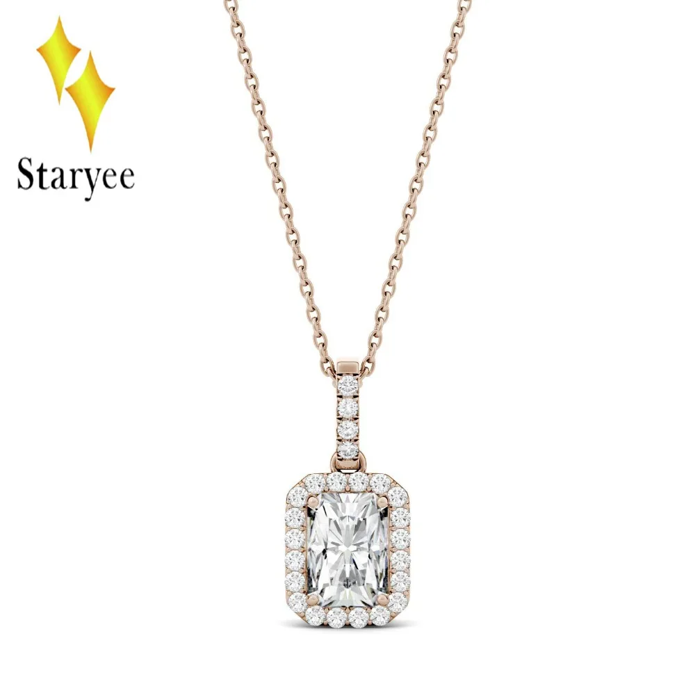 

Real 18K Rose Gold 1.2 Carat ct DEF Color Lab Grown Moissanite Diamond Pendant Necklace Chain For Women Charm Jewelry