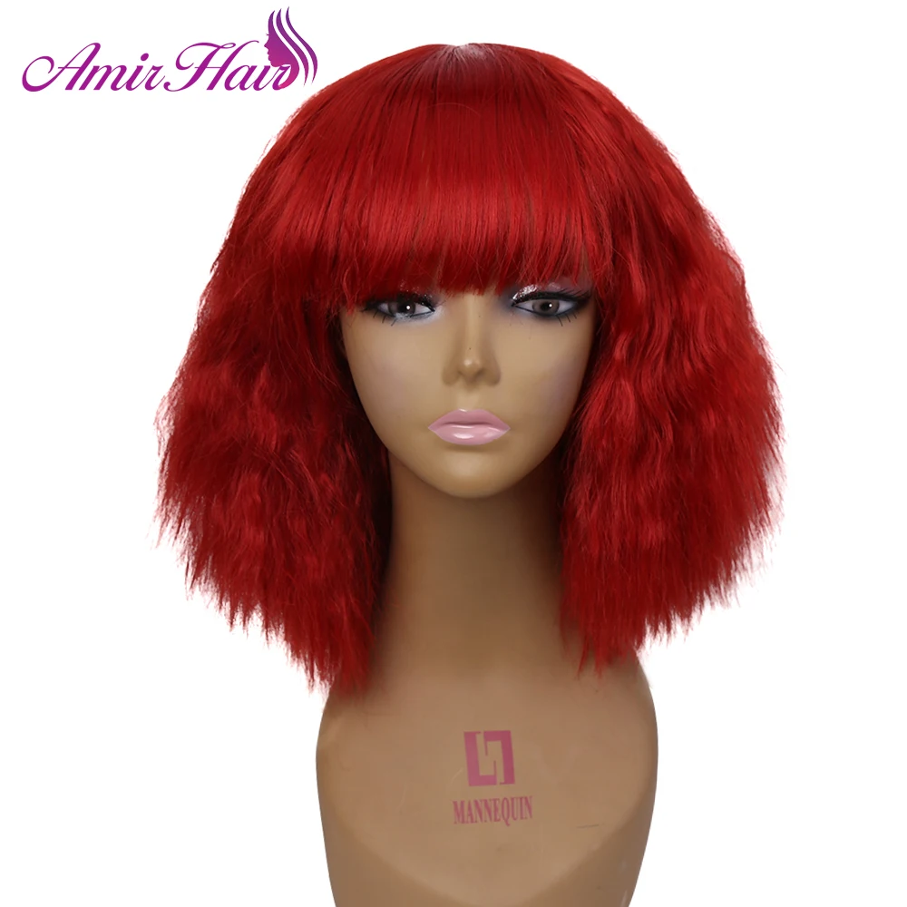 

Amir Synthetic Short kinky Straight with bangs Bob Wigs Cosplay hair Red Grey 29 colors for Costume Wig for Women Party 10 inch
