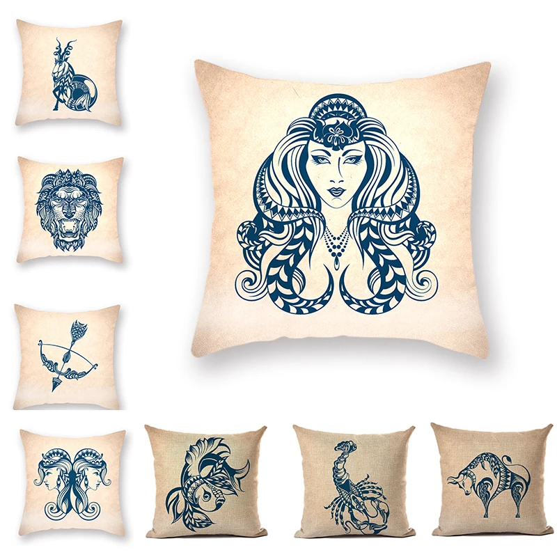 constellation Cushion Cover Retro Nostalgic Scorpio Capricorn Decorative Yellow Pillowcase Sofa Car Waist decoration home