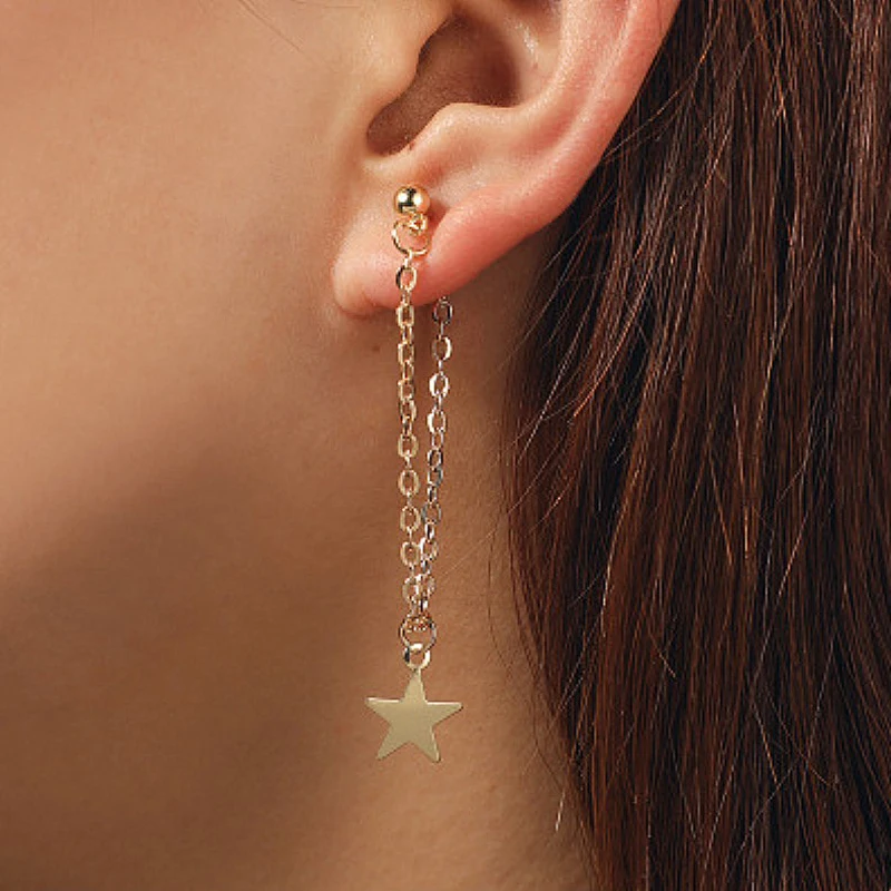 

Star Hanging Earrings Long Chain Tassel Pentagram Sequin Drop Earrings for Women Ear Stud Gold Color Simple Fashion Jewelry