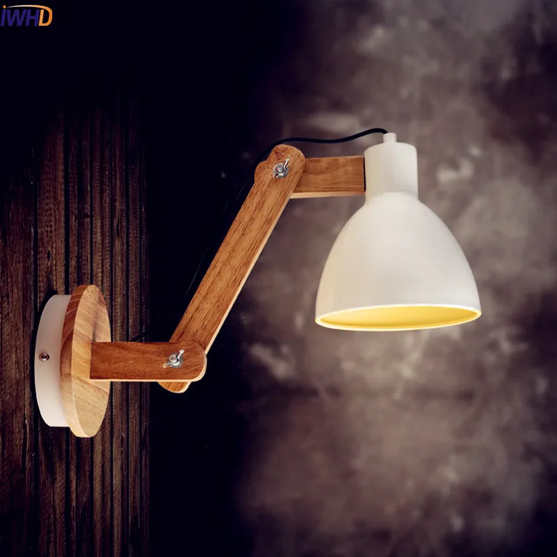 

IWHD Nordic Wooden LED Wall Light Fixtures Coffe Beside Creative Modern Wall Lamp Bedroom Sconce Arandela Applique Murale