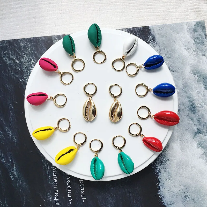 

Sea Shell Earrings For Women Multiple Color Trendy Metal Shell Cowrie Statement Dangle Earrings 2019 New Summer Beach Jewelry