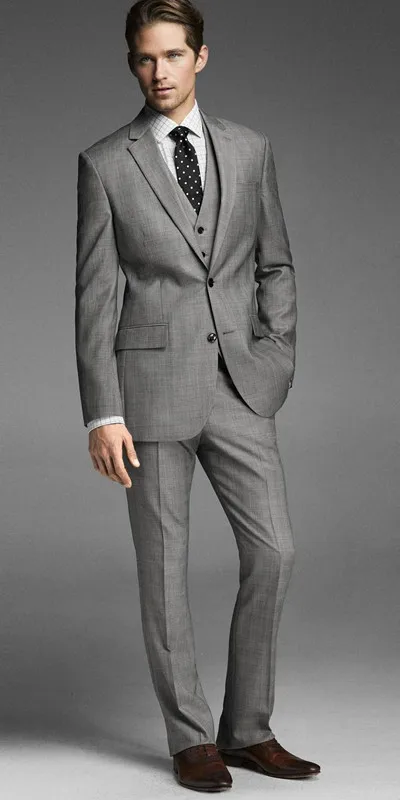 

Wedding Suits Gray Men Tuxedos Notched Lapell Groomsmen Suits 3 Piece Slim Fit Grooms Wedding Suits( jacket+Pants+vest+tie)