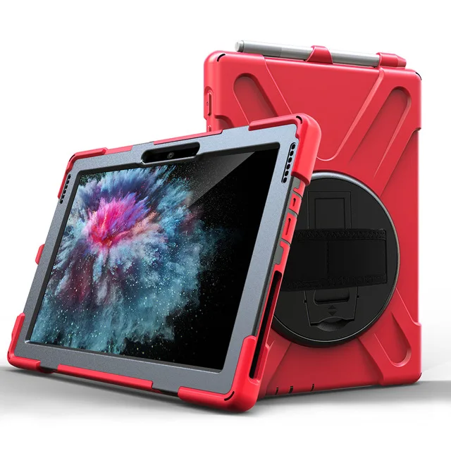 Red Для планшета microsoft Surface Go 10,1 'СВЕРХМОЩНЫЙ силиконовый Жесткий чехол kickstand дизайн браслет на руку ударопрочный защитное устройство для детей чехол - Цвет: Red