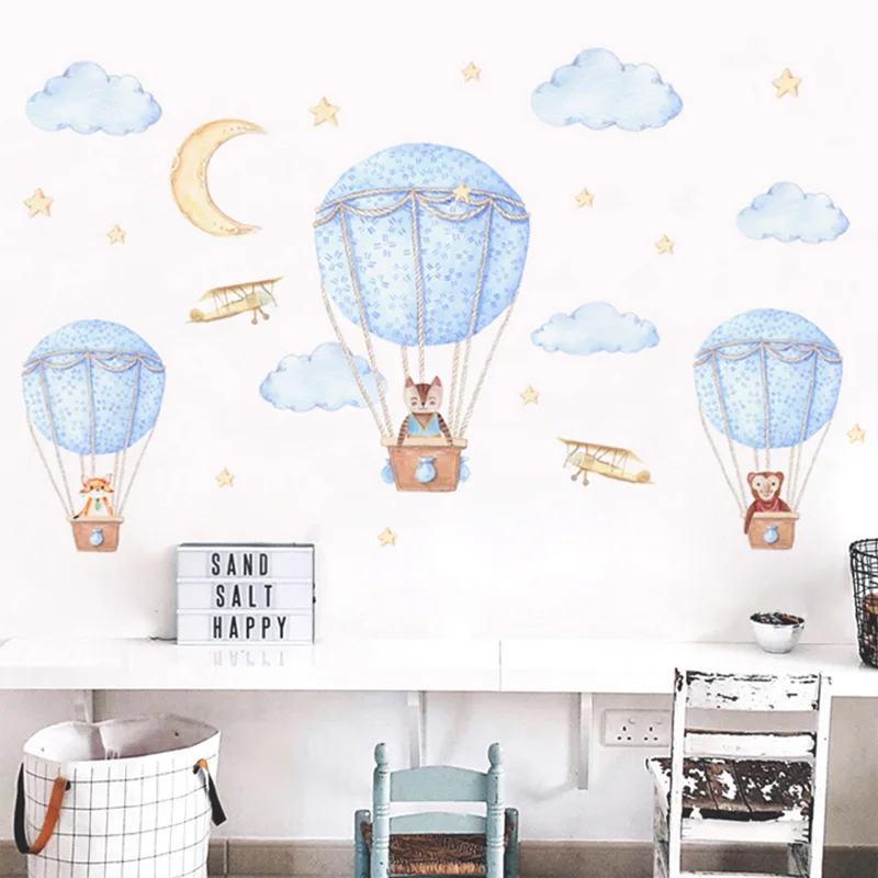 

Hot Air Balloon Cute Animals Wall Stickers For Kids Room Bedroom Wall Decor Decals Diy PVC Wallpaper Home Decoration Accessories