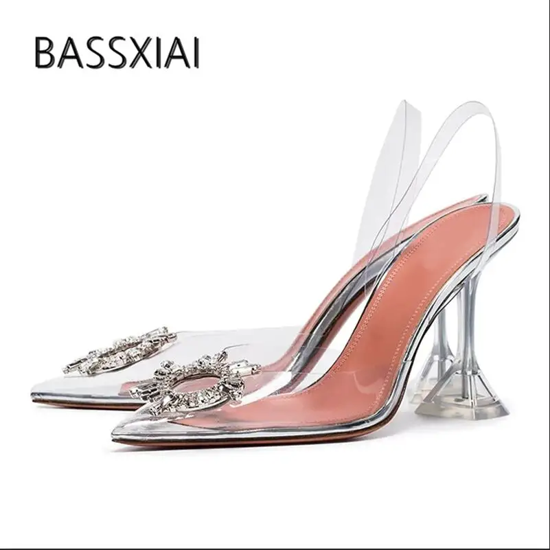 

2019 Sexy Pvc Gladiator Sandals Women Pointed Toe Rhinestone Diamond Flower Strange Crystal Transparent High Heel Shoes Woman