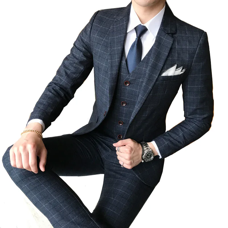 

Men's suit 3 piece set (blazer pants vest) British style pattern business banquet boutique high-end custom suits Asian size 5XL