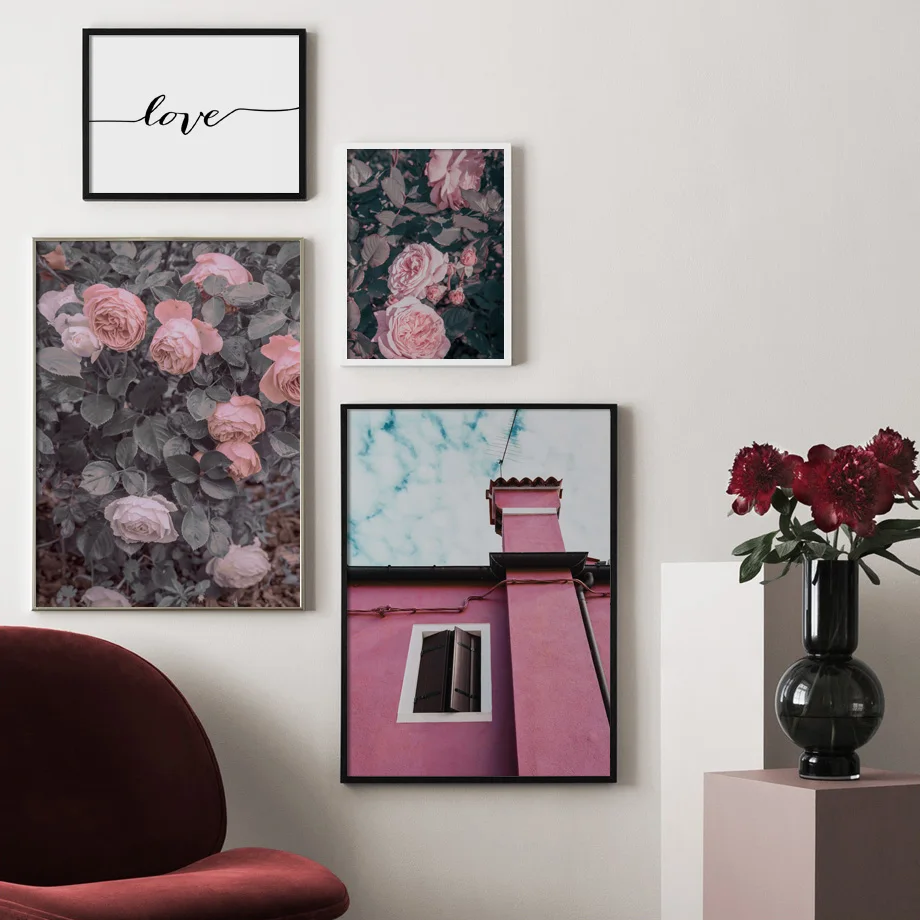 

Pink Rose Flower Sky Love Quote House Nordic Posters And Prints Wall Art Canvas Painting Wall Pictures For Living Room Decor