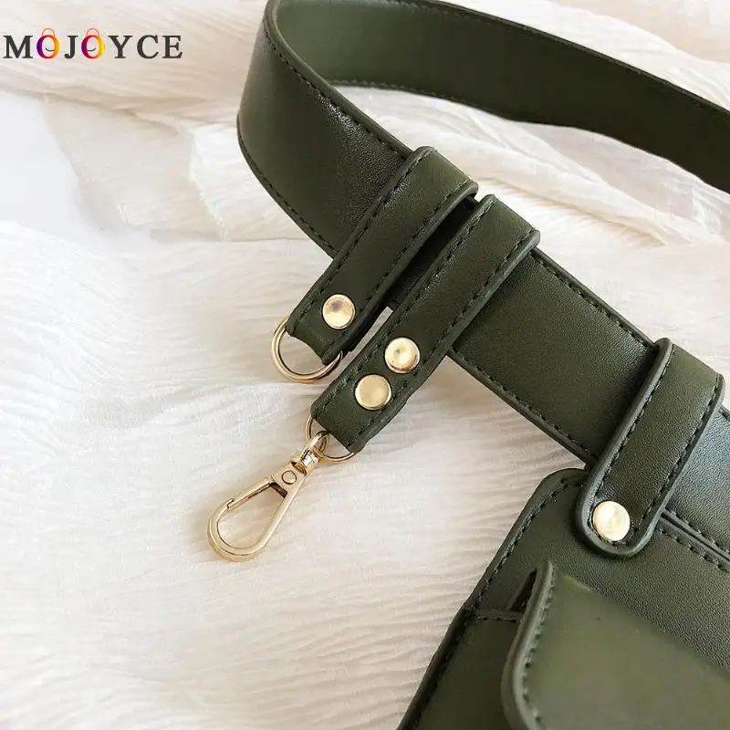 Punk Style Dual Pouch Women Belt Bag Keychain PU Leather Waist Bags Fashion Fanny Pack