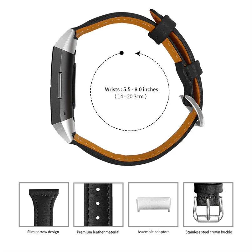 Replacement Accessories Leather Wristband Bands Wrist Straps forFitbit Charge 3 Watch Women Men 22mm 5.5-8.0 inch  40AP536_