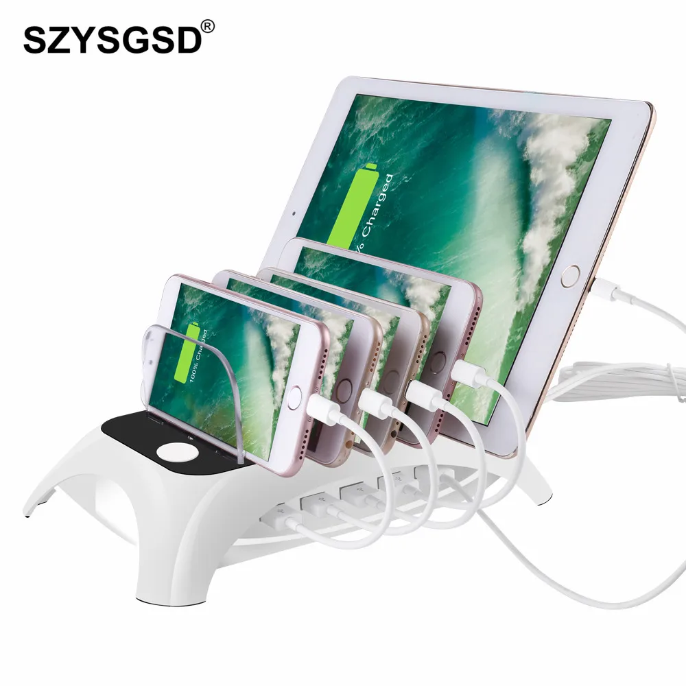 

SZYSGSD 5 Ports USB Charging Station Dock Stand Holder Universal Smart Phone Charger For iPhone X XS 8 7 for Samsung USB Adapter