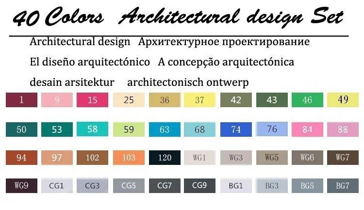 TOUCHFIVE 30/40/60/80/168 Цвета маркер для рисования кисть эскиз на спиртовой основе маркеры двойная головка манга, ручки для рисования, товары для рукоделия - Цвет: 40 Architectural Set