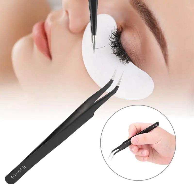 

1pc Black Anti-rust Stainless Steel Makeup Eyelash Grafting Tweezers False Eyelash Eyebrow Tweezers Manicure Nail Art Tool