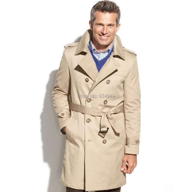 Custom Made Beige Trench Coat Men, Double Breasted Winter