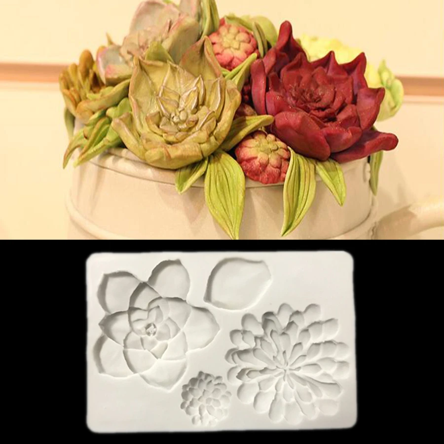 

Succulents Flowers Fondant Cake Silicone Mold Chocolate Candy Mould Biscuits Pastry Molds Baking Cake Decorating Tools Clay Soap