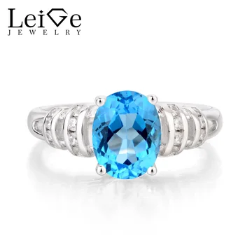 

Leige Jewelry Swiss Blue Topaz Ring Wedding Ring November Birthstone Ring Oval Cut Gemstone 925 Sterling Silver Gifts for Women