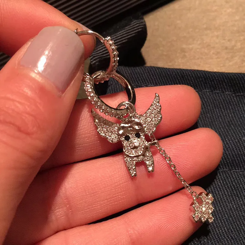 

UMGODLY Luxury Brand Asymmetric Flying Pig Earrings Cubic Zirconia Wing Drop Earrings Silver Color Women Party Lover Jewelry