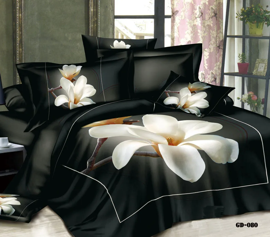 3D Magnolia Floral flower bedding set California king queen size quilt