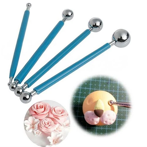 

4 Pcs Fondant Cake Flower Metal Ball Model Pastry Decor Sugarcraft Tools