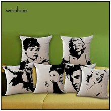 

2018 WOOHOO Cotton Linen Cushion Cover Marilyn Monroe Audrey Hepburn Elvis Presley Chair Waist Square Pillow Cover wholesale