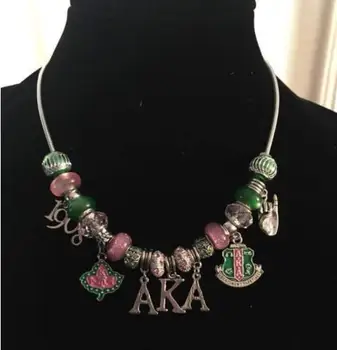 

AKA letters Sorority IVY leaf Charm necklace Jewelry
