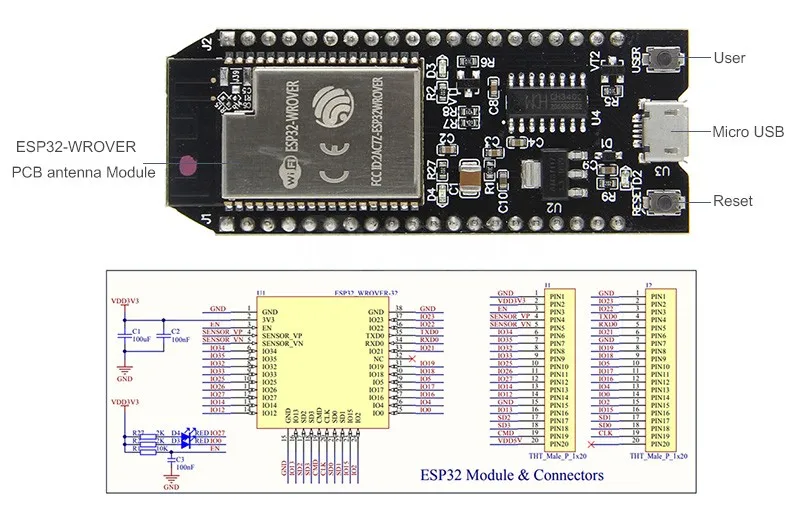 ESP32 WROVER макетная плата с 8 Мб PSRAM WiFi+ Bluetooth низкое энергопотребление двухъядерный ESP32