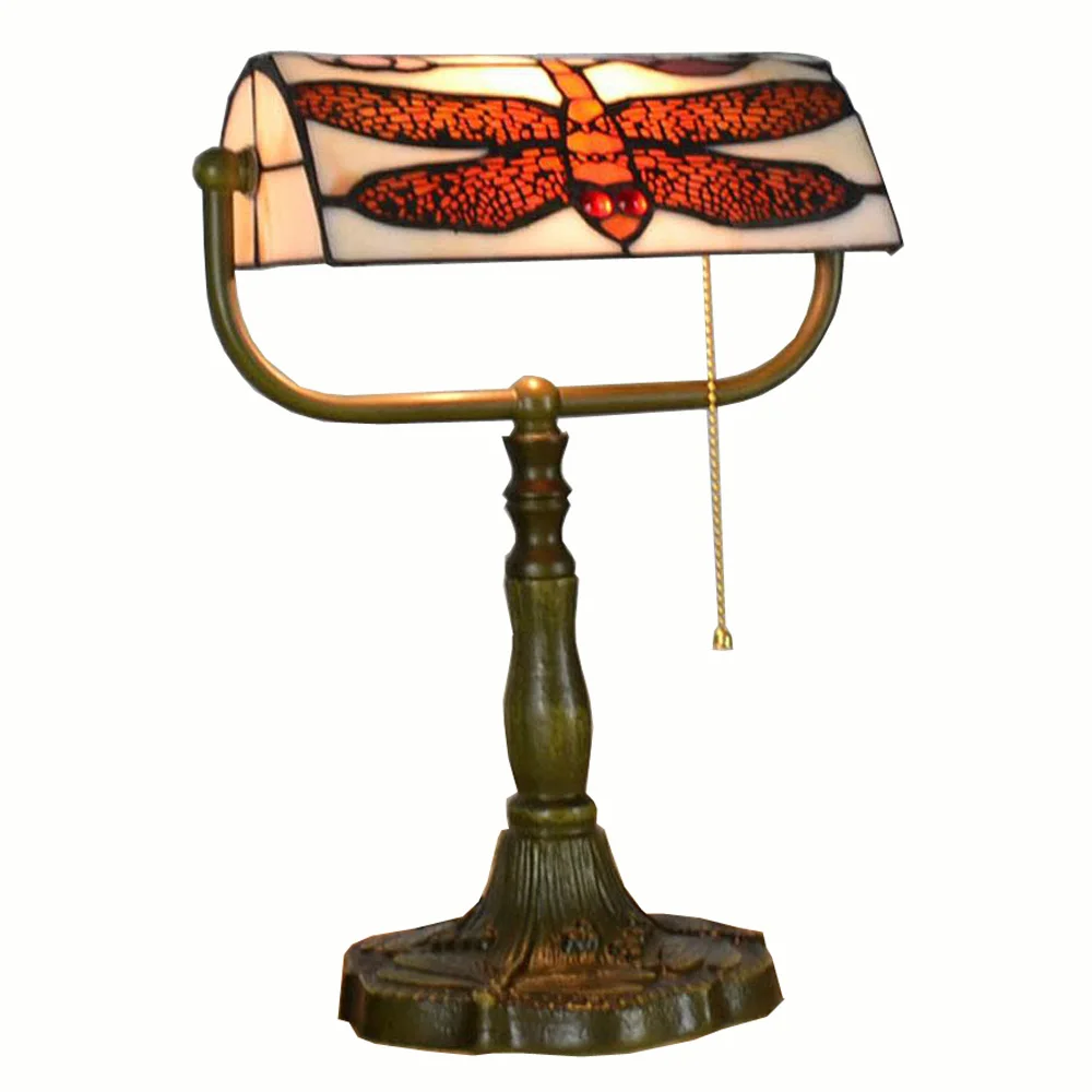 

Tiffany Dargonfly Study Room Desk Light Bronze Metal Base Bedroom Table Lamp European American Country Rustic Bank Table Light