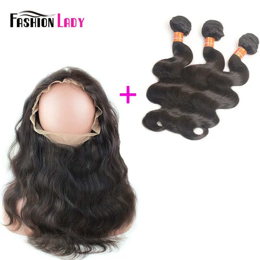 

Fashion Lady Pre-Colored 3 Pieces Body Wave Brazilian Remy Human Hair Weave Bundles With 360 Lace Frontal Clousre