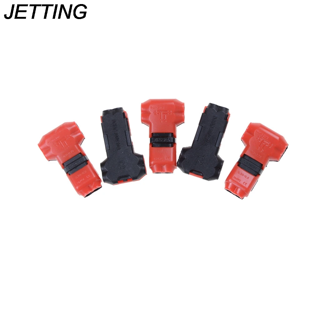 

5pcs 2 Pin dc/ac 300v 10a Universal Compact Wire Wiring Connector T SHAPE Conductor Terminal Block With Lever AWG18-24