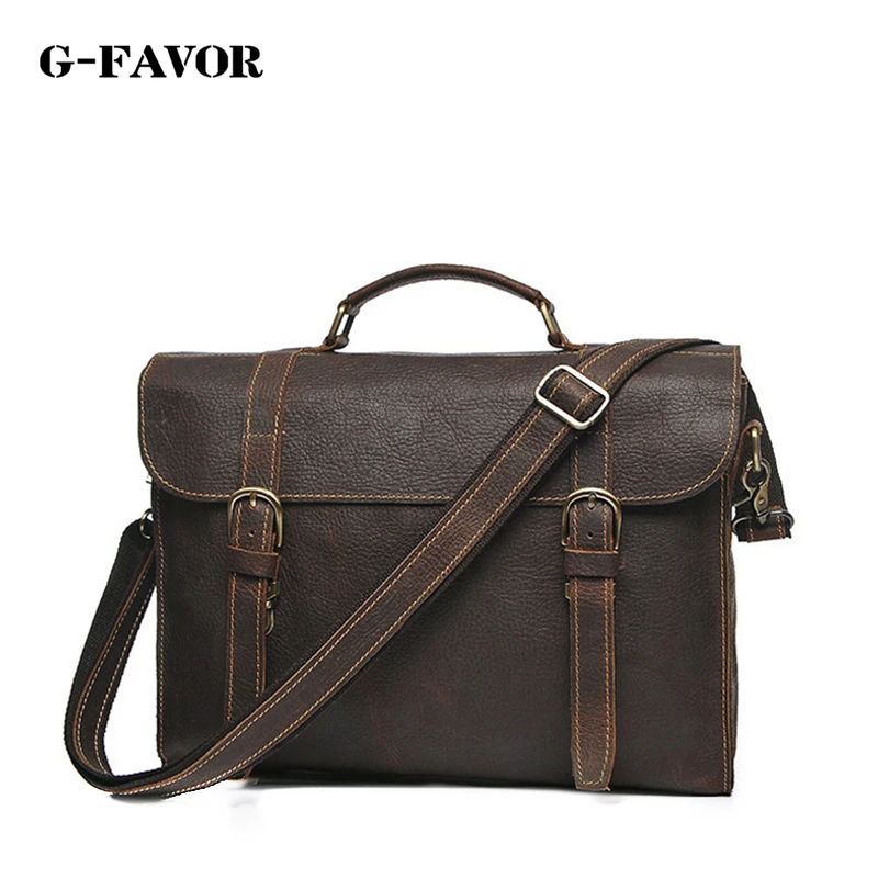 

2016 Fashion Retro Genuine Leather man bag Top quality Business briefcase soft handle crossbody shoulder travel laptop bag