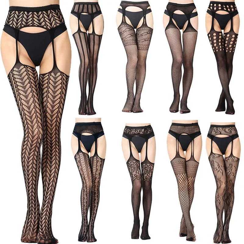 

Hollow Out Sexy Tights Sexy Stockings Female Thigh High Fishnet Embroidery Transparent Pantyhose Women Black Lace Hosiery