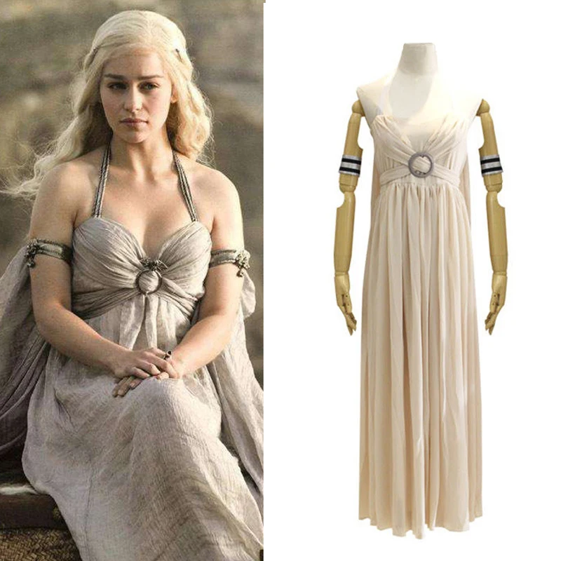 

New Cosplay Daenerys Targaryen Costume A Song of Ice and Fire Game Of Thrones Costume Long Halter Dress Halloween Costumes Gray