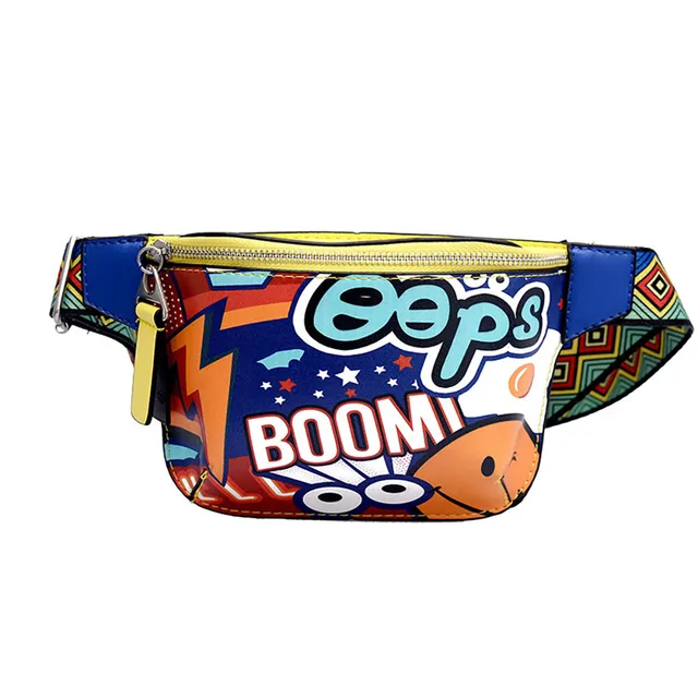 Women Chest Bag Colorful Waist Pack Shoulder Bag New Fashion Graffiti Printed Wide Shoulder Strap Messenger Bag Zipper Pouch