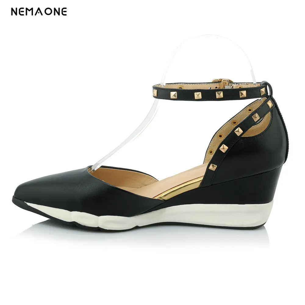 

NEMAONE 2018 New Arrival fashion wedges Heels Sandals Women Genuine Leather Summer Fashion Ankle Strap High Heel Sandals