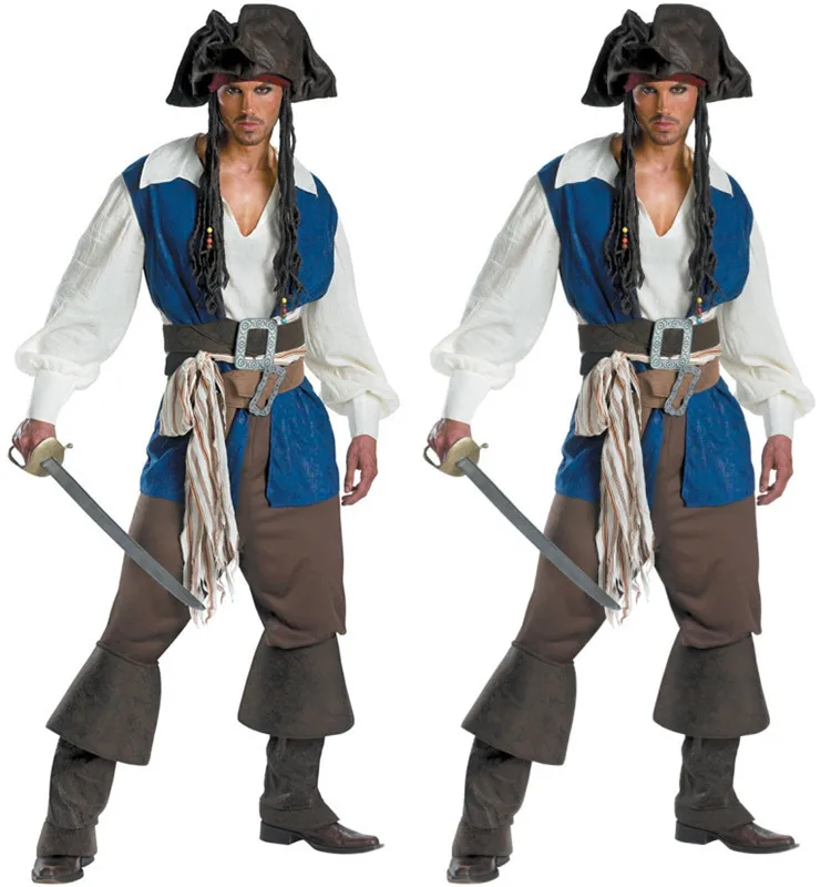 

Free Shipping!Mens Ahoy Matey High Seas Pirate Costume Adult Buccaneer Captain Fancy Dress Jack Sparrow Cosplay outfit